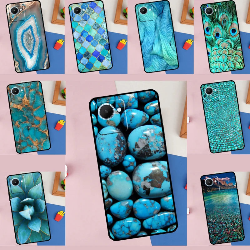 Turquoise Stone Flora Peacock For Realme 14 11 10 12 13 Pro Plus GT 7 5 Pro GT 6 6T C67 C61 C53 C51 C21Y C25S C75 C55 Case