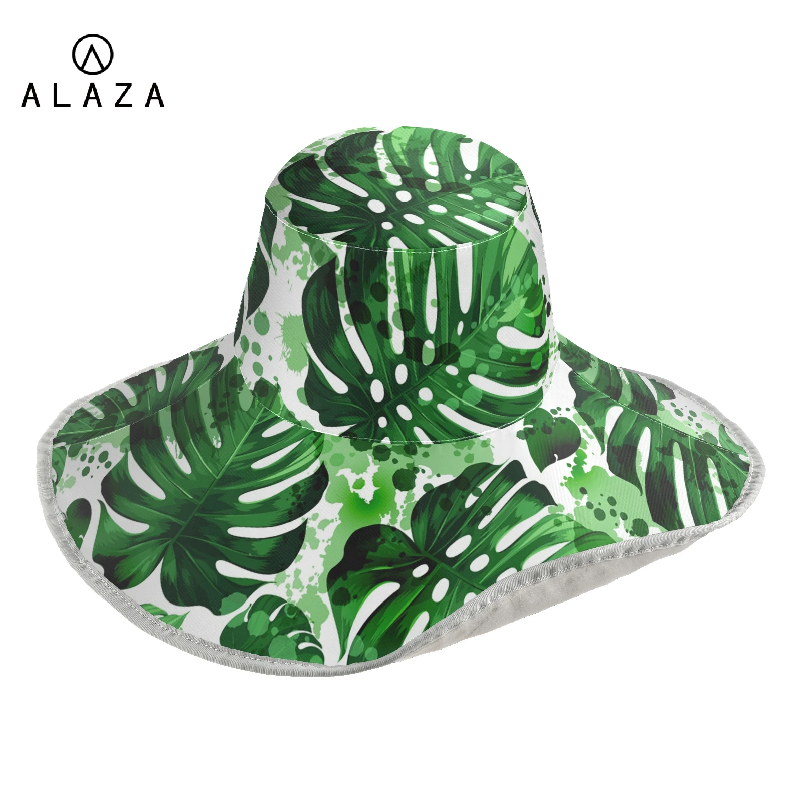 UV Protection Foldable Bucket Hats For Women Horsetail Hole Fisherman's Hat Big Wide-Brim Visor Tropical Palm Leaf Climbing Cap