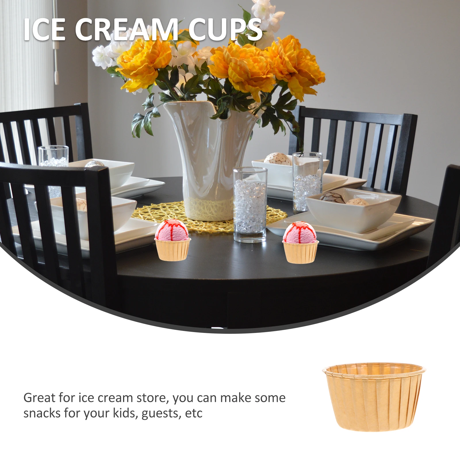 

100Pcs Paper Cake Cups Round Rimmed Disposable Baking Cups Muffin Containers for Ice Cream Dessert Pudding Muffin Bowls