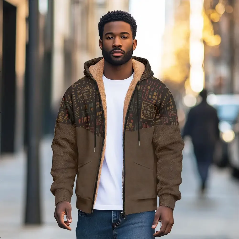 

Durable Men's Winter Jacket with Zippered Pockets, Thick Wool Overcoat for Cold Weather