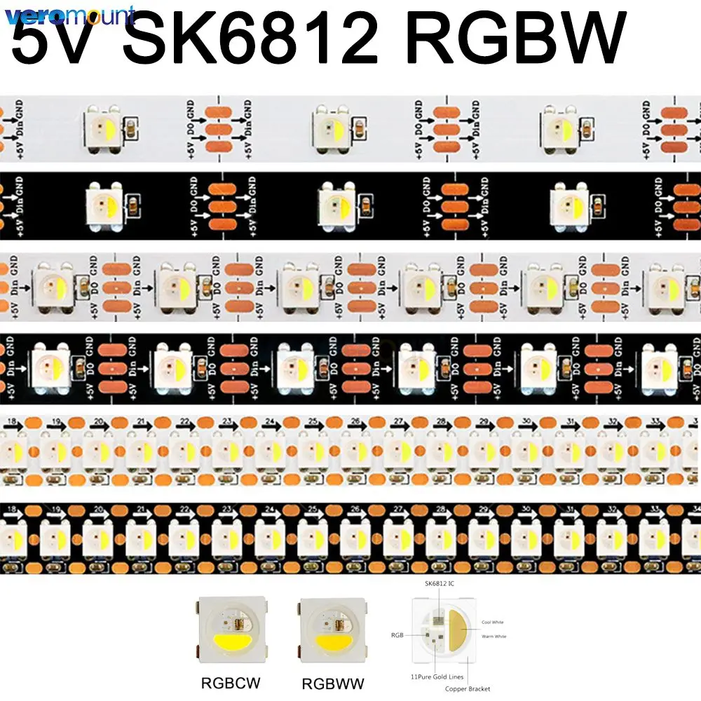 

SK6812 RGBW LED Strip 4 in 1 Similar to WS2812B 30/60/144Leds/Pixels/m Individual Addressable IC Led Light IP20/IP65/IP67 DC5V