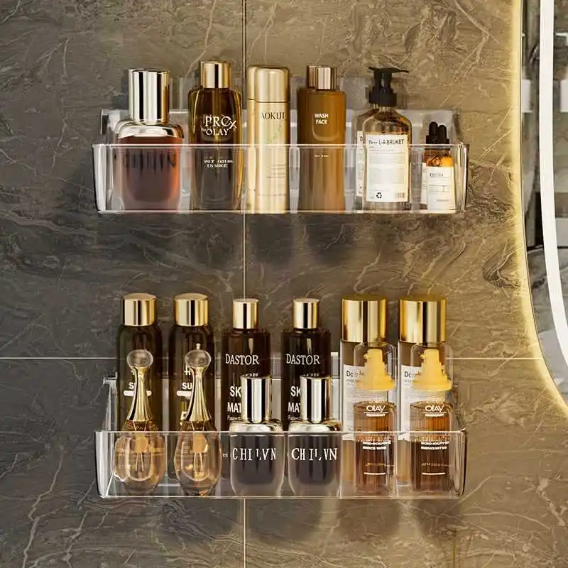 ชั้นเก็บของในห้องน้ำแบบเจาะรูติดผนังกล่องเก็บของฟรีที่วางเก็บเครื่องสำอางด้านหน้าอ่างล้างจาน