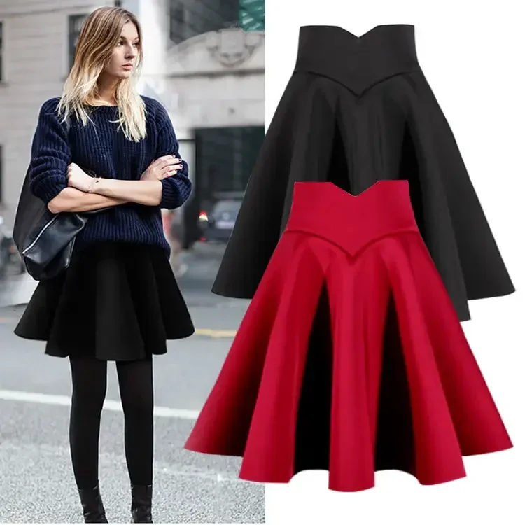 Black Skirt Large Size Skirt Expandable High Waist Pleated Puff Slim Skirt Woman Skirts Mujer Faldas Saias Mulher