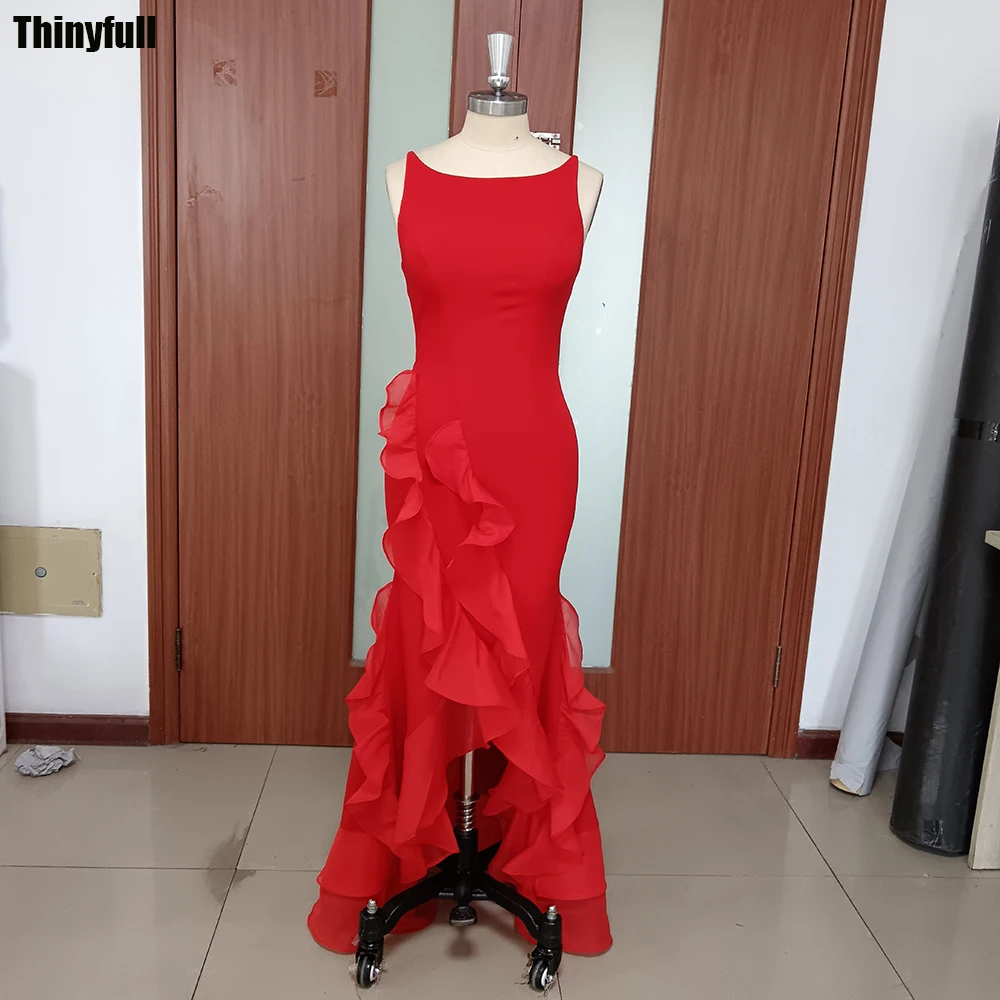 

Thinyfull Arabic Evening Dresses Mermaid Backless Sleeveless Ruffles Split Party Dresses Dubai Formal Occasion Gown 2024