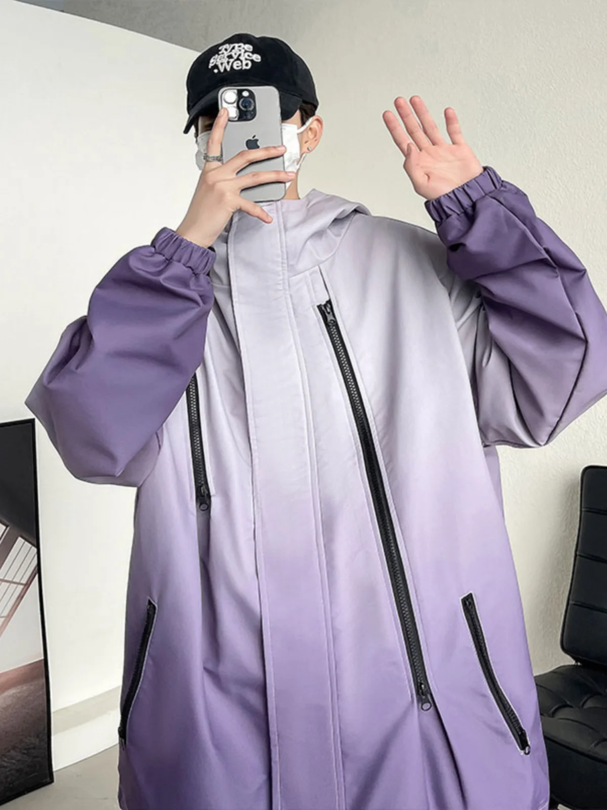 

American adient Color Men's Jaet Loose Fit Climbing Coat Casual Hooded Workwear Jaet Youth Trendy Long Sve Zipper Cl...