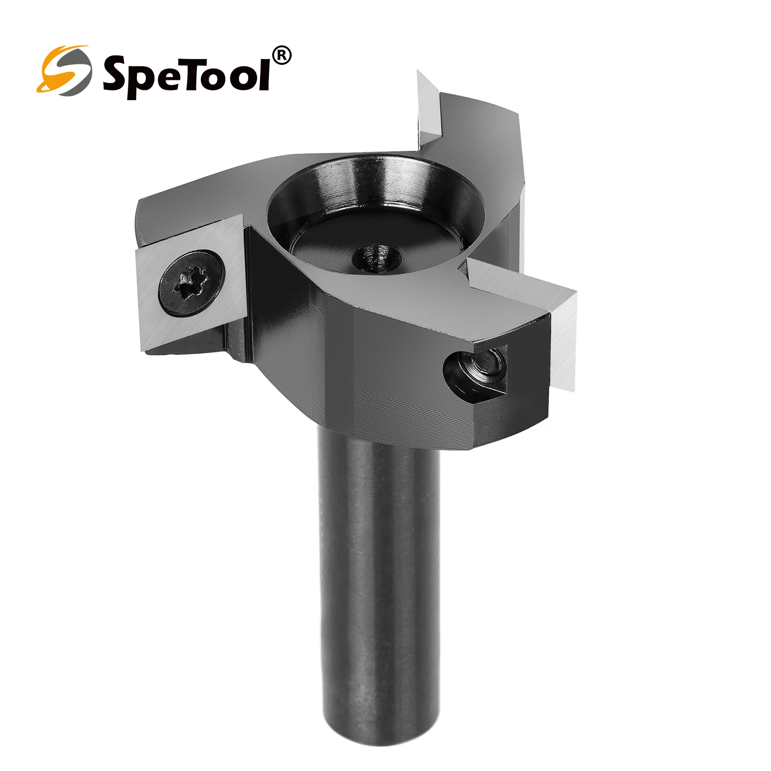 SpeTool 1pc CNC Spoilboard Surfacing Router Bit 1/2 Inch Shank 3-Flute Carbide Insert Slab Flattening Router Planer Bit for Wood