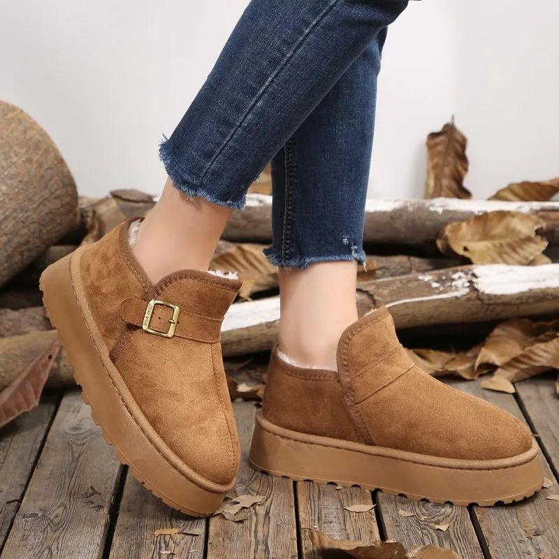 Women's Autumn/Winter New Style Suede Thick-Soled Fleece-Lined Ankle Boots2026Casual Retro Warm Height-Increasing Anti-Ski Boots