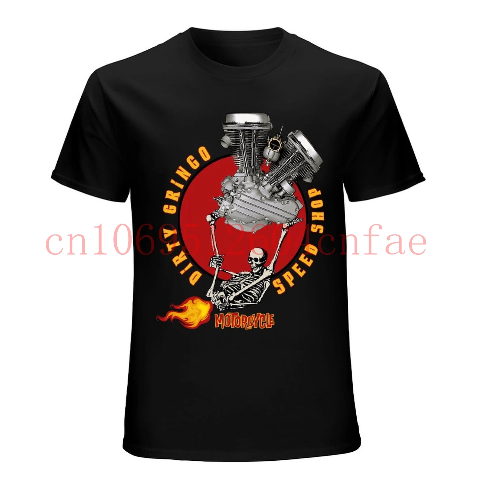 The Dirty Gringo Speed Shop Fire Fart Skeleton Panhead VTwin T-Shirt