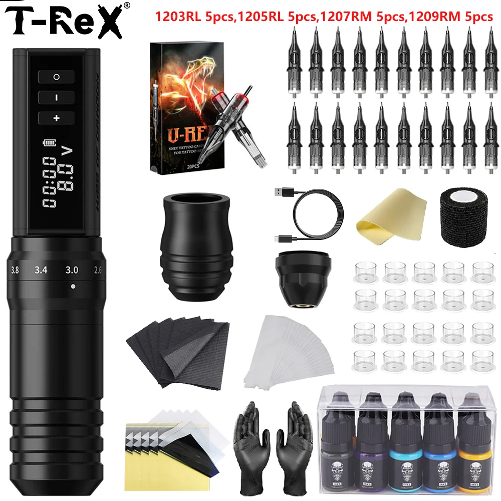 

Tattoo Kit T-Rex Hunter Max Wirless Tattoo Machine Pen 2.2-4.2mm Adjustable Stroke Custom Motor LCD Screen Pen Coreless Motor