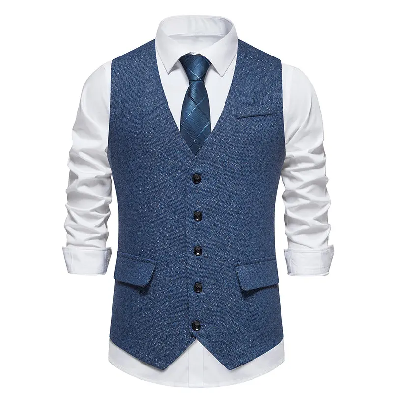 Men‘s Suit Vests Vintage Style Smart Casual Waistcoat Slim Single Breasted Suit Vest Men Sleeveless Formal Wedding Waistcoat Man