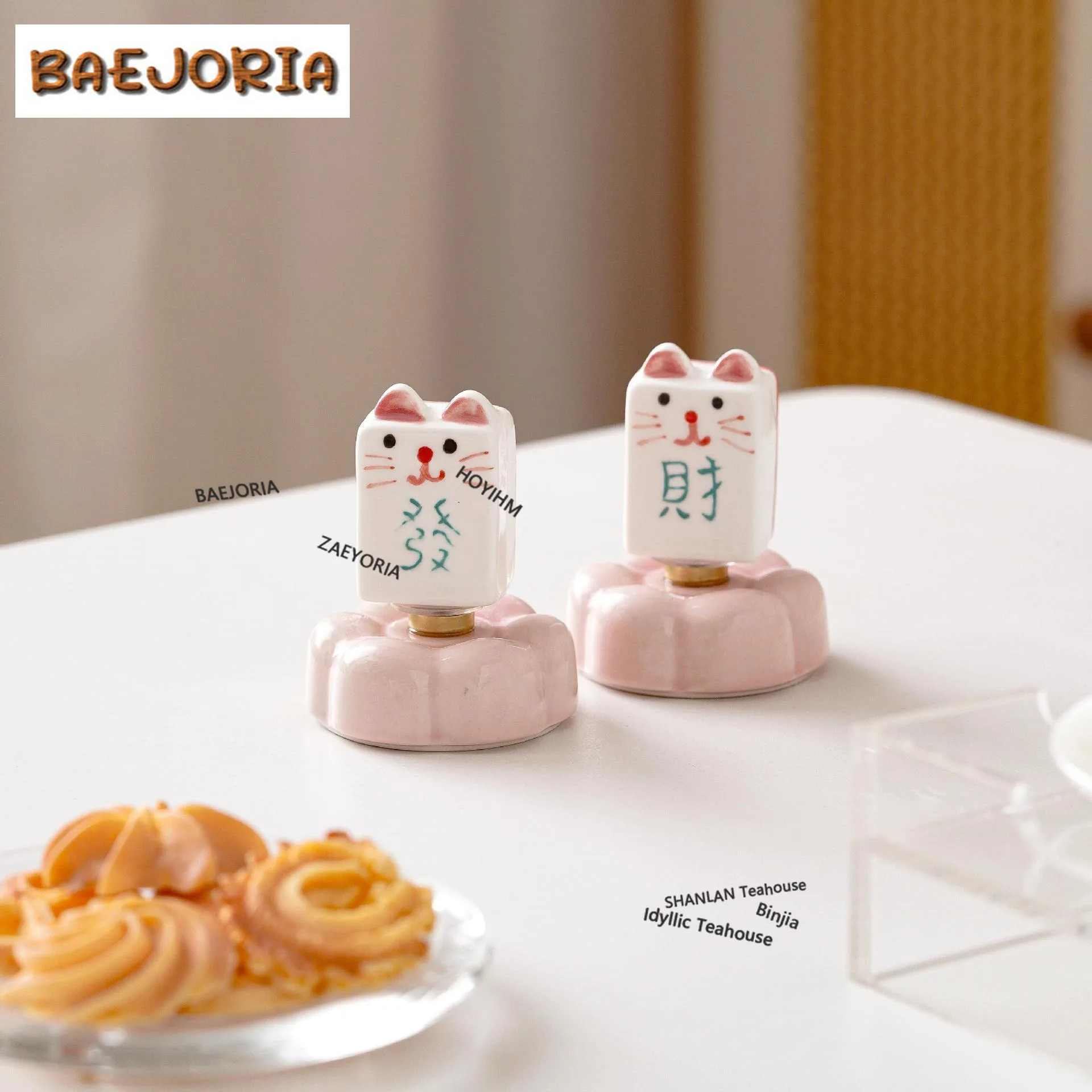 BAEJORIA Cat Mahjong Rotating Ceramic Tea Pet Zen Tea Games Tea Figurine Play Toys Tea Statue Ornaments Accessories Workmanship view 3