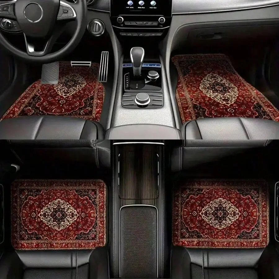 

4Pcs Bohemian Pattern 2D Printing Car Floor Mats Polyester Material Anti Slip Wear Resistant Front Rear Foot Pads Universal Fit Sedan Coupe SUV All Weather Durable Stylish Auto Interior Protection Decor Accessories Daily Use