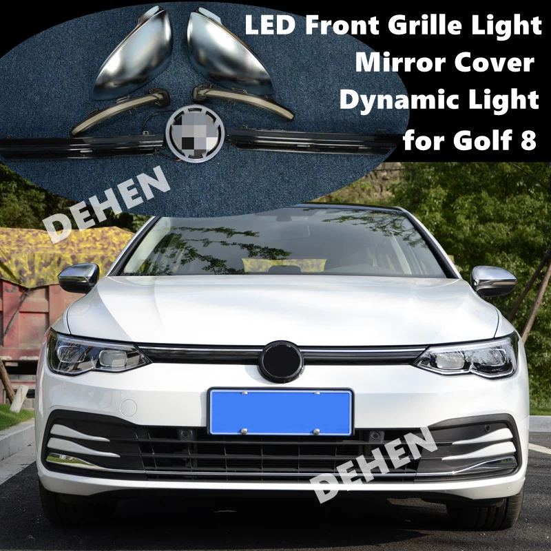 Dynamic Front Grille Lamp For Volkswagen VW Golf 8 Mk8 Silver Rearview Mirror Cover Turn Signal Light Replacement Exterior Parts