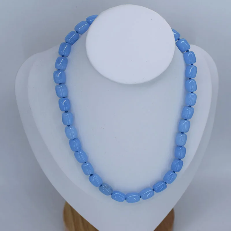 wow! green/blue  jade  pillar necklace  8*10mm  43cm nature wholesale bead  FPPJ