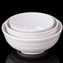 6/7/8 Inch Melamine White Rice Bowl Threaded Pattern Porridge Noodle Soup Bowls Restaurant Plastic Imitation Porcelain Tableware