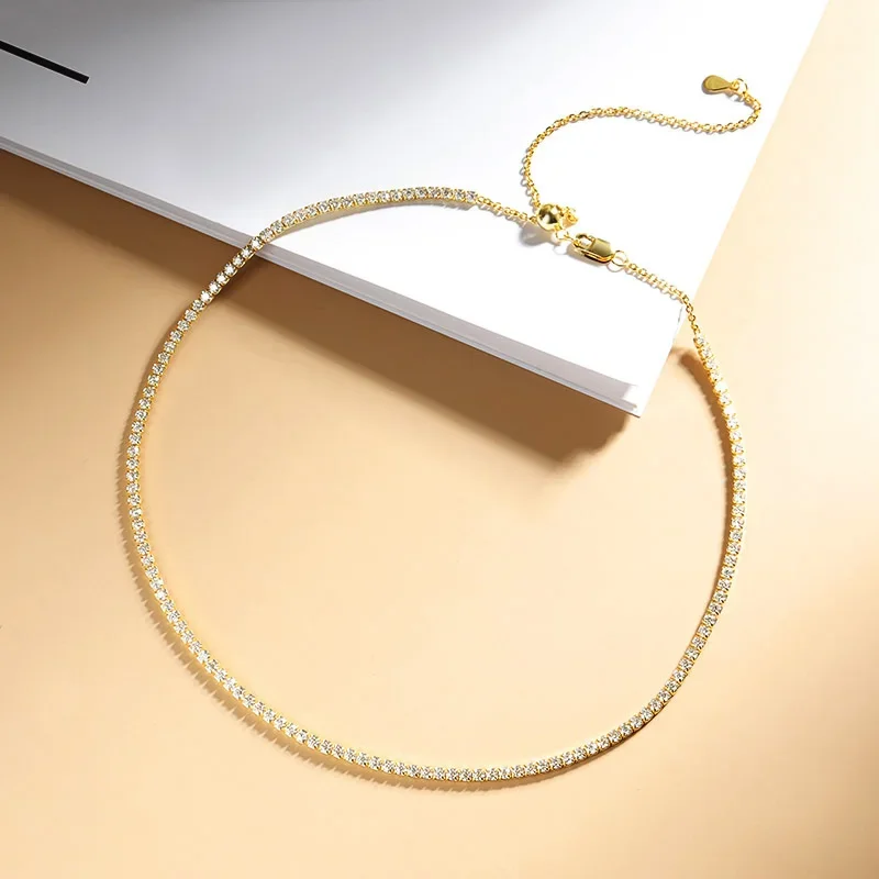 D Color VVS1 2mm Moissanite Tennis Choker Necklace GRA Certified Pass Diamond Tester S925 Sterling Silver 18K Gold Plated Adjustable Wedding Jewelry Gift For Women