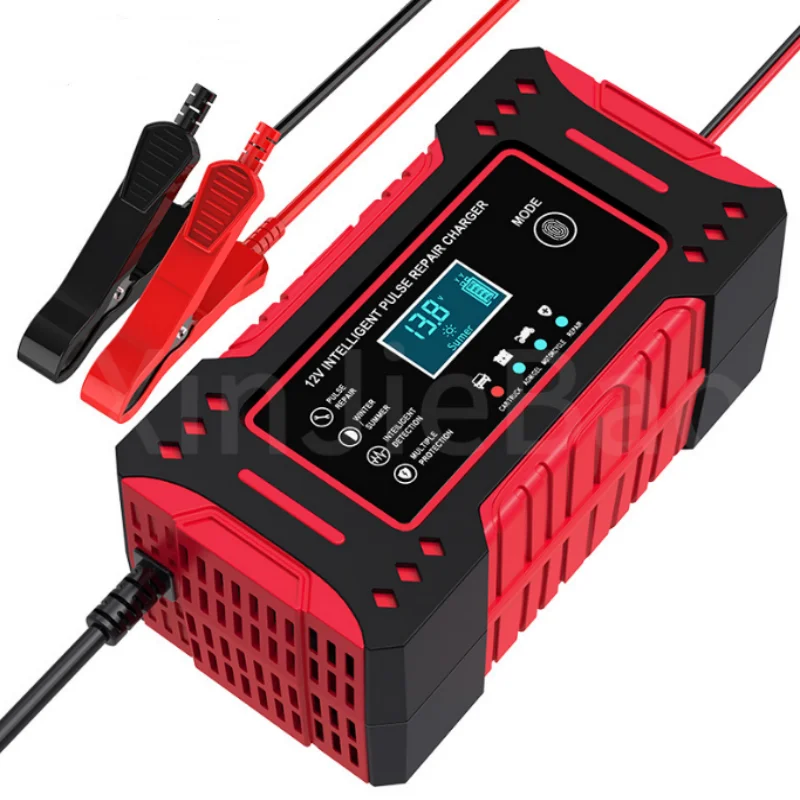 6A 12V Intelligent Car Battery Charger Car and Motorcycle Battery Charging Unit Lead-Acid Battery Repair LCD Display