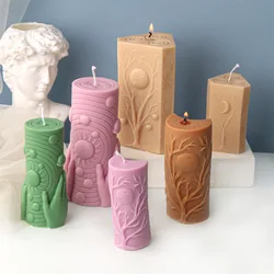 Constellation Moon Sun Triangle Column Candle Silicone Mold Apple Tree Sun Moon Column Candle Silicone Mold Christmas Decoration