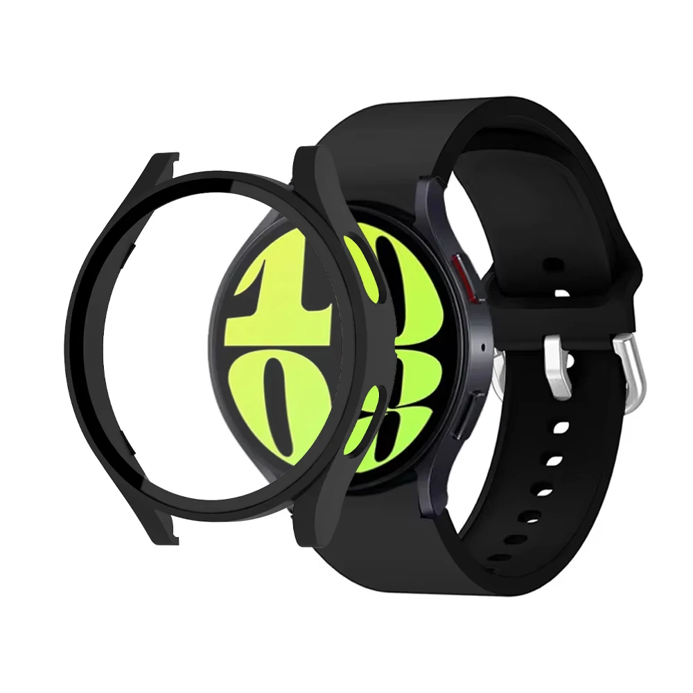 20mm Silicone No Gap Strap+PC Case for Samsung Galaxy Watch 7 4 5 6 40mm 44mm Band For Galaxy Watch Protective Bumper Cover Case