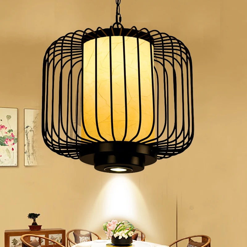 

Hot pot restaurant lamps New Chinese chandelier Wrought iron bird cage with spotlight Sheepskin lamp Retro tea room Catering boo