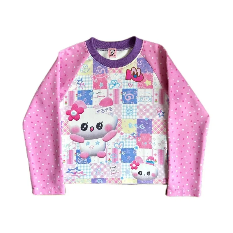 Tops T-shirts Women's Spring/Autumn Printed Long-sleeved Contrast Colours Y2K Cute New Comfortable Casual Niche Versatile Chic