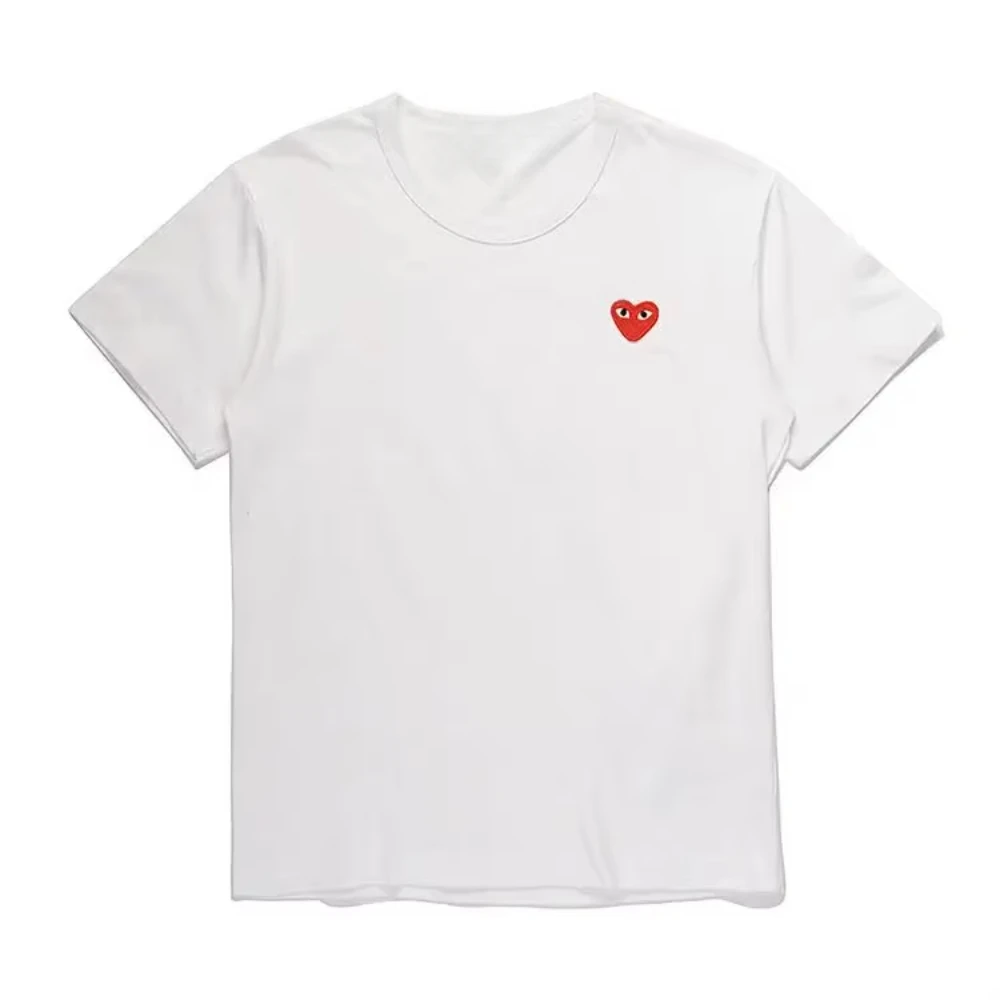 Japanese Trendy Brand Cotton White Women's T-shirt Short Sleeve Heart Pattern Fashionable White Korean Board Loose Men's T-shirt