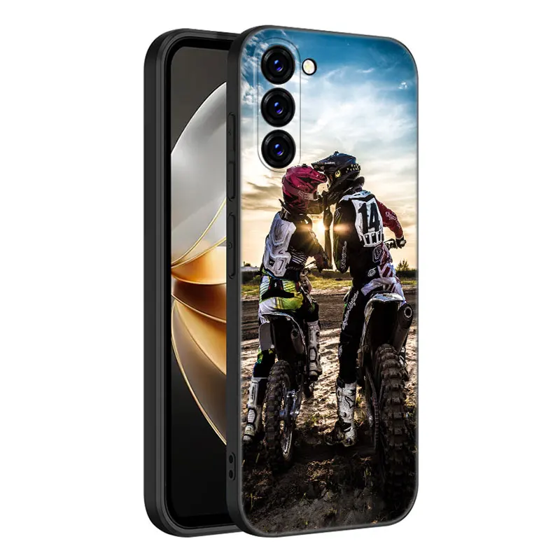 Moto Cross Motorcycle Sports Black Silicone Phone Case For Samsung Galaxy S23 S21 S20 FE S24 S22 Ultra S10E S10 S9 S8 Plus