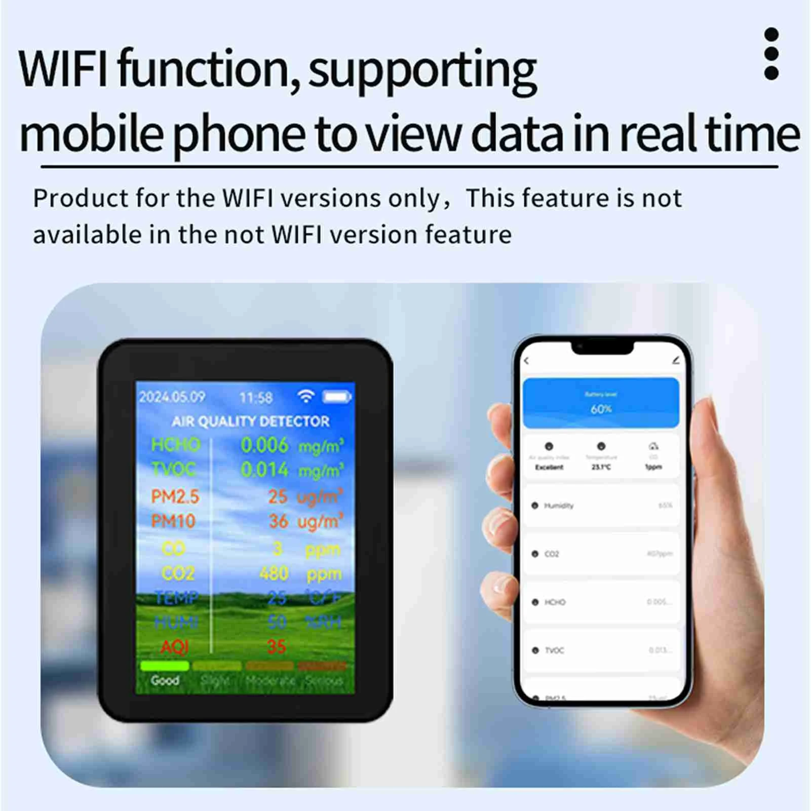 Многофункциональный детектор качества воздуха PM2.5 CO CO2 Температура Влажность Монитор качества воздуха Тестер детектора углекислого газа