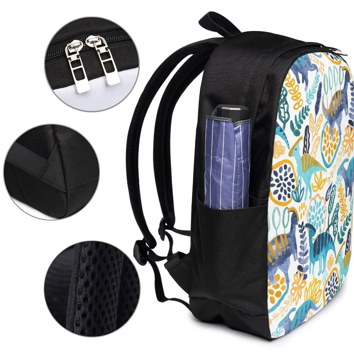 Gouache Parasaurolophuses Backpack Travel Notebook Bag Computer College Student School Bag Laptop Shoulder Bags for Men Women view 4