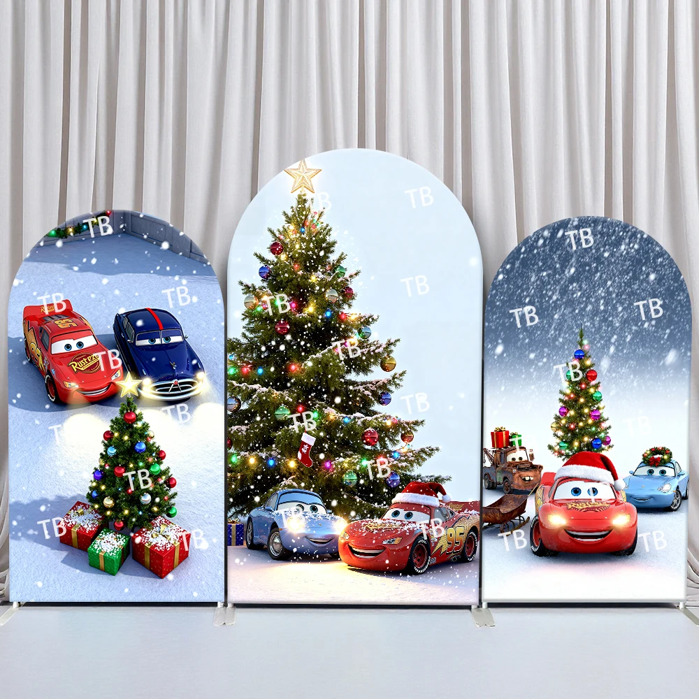 

Disney Pixar Cars Arch Backdrop Cover Birthday & Baby Shower Christmas Gifts Snow Theme for Kids Party Photo Booth Decor