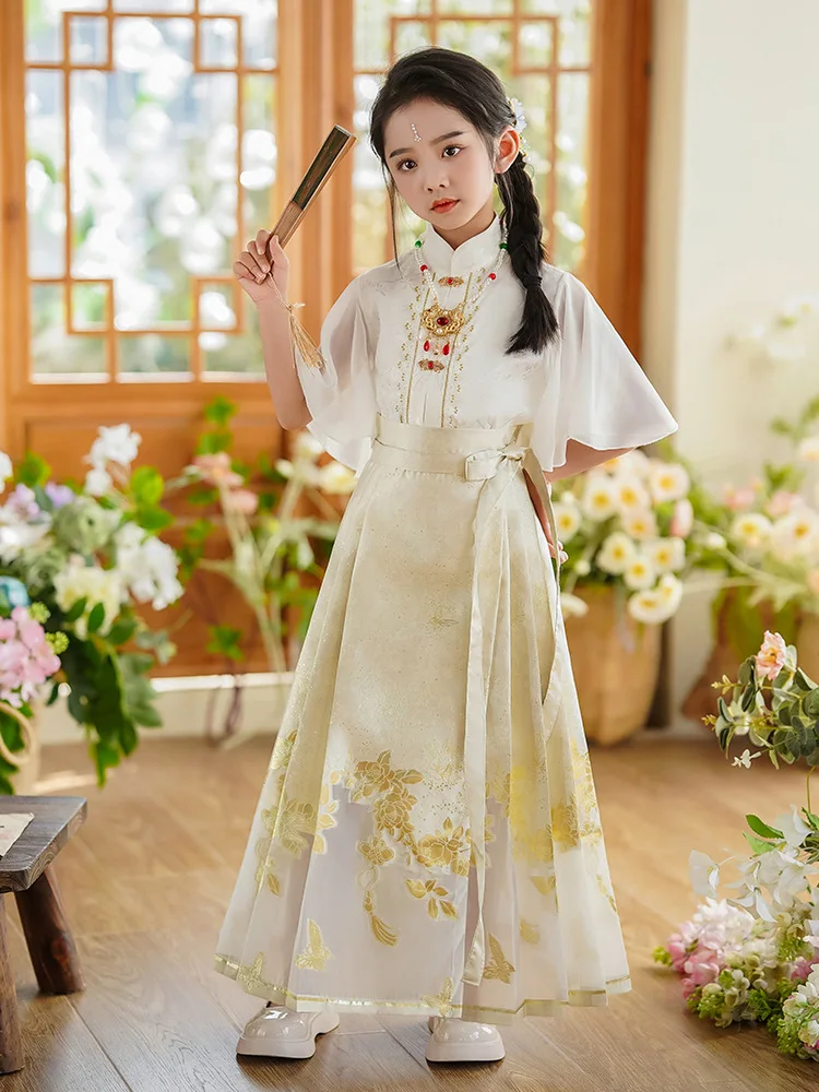 女の子漢服中国の伝統的なプリンセス馬面スカート夏新唐王朝パフォーマンスドレス子供新年服