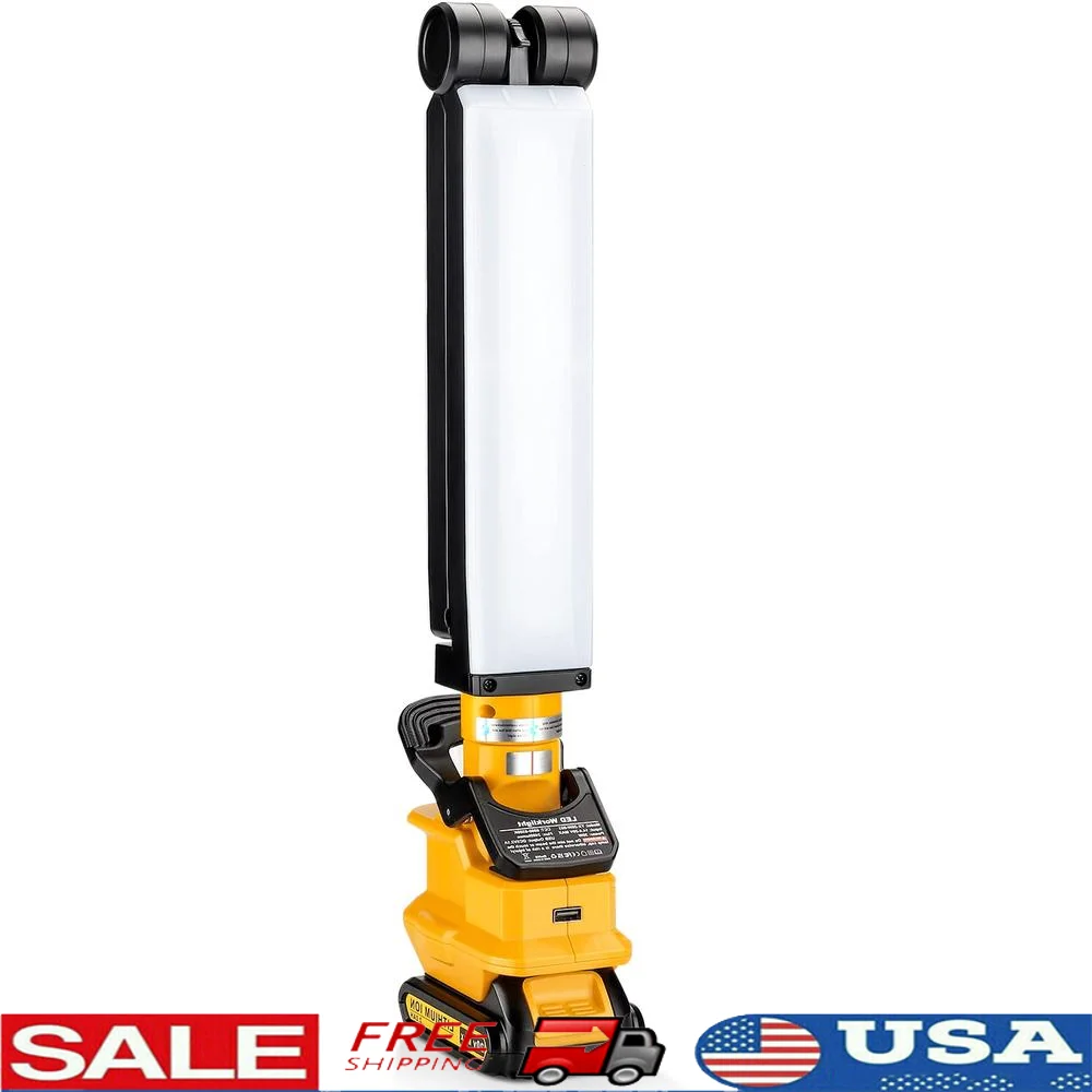 20V LED Work Light 2400LM Flashlight with 270 Degree Rotating Mount Hooks Clips Dewalt Battery Compatible 5H Lighting Time