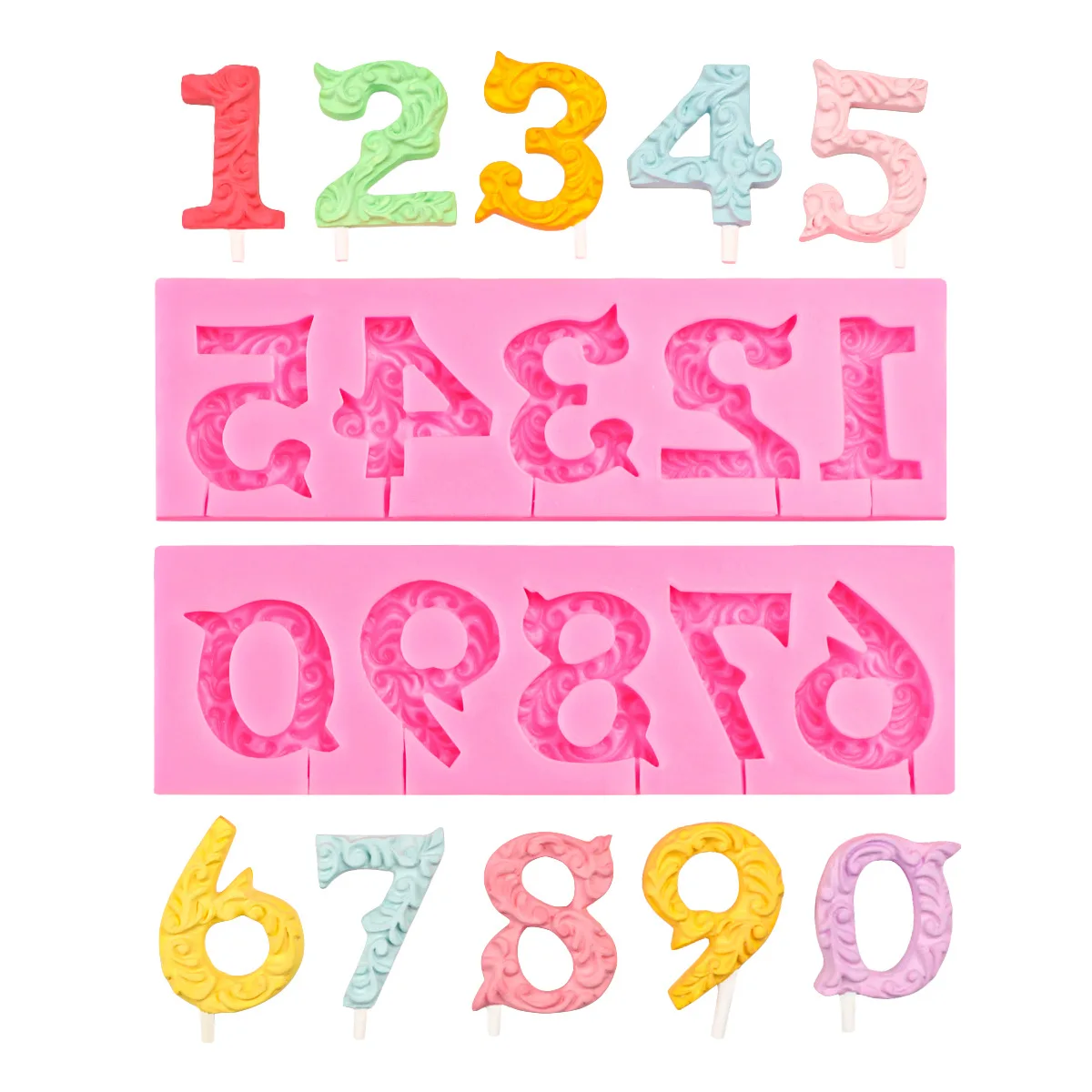 0-9 قالب سيليكون رقمي مصاصة لتزيين كعكة الشوكولاتة 12345