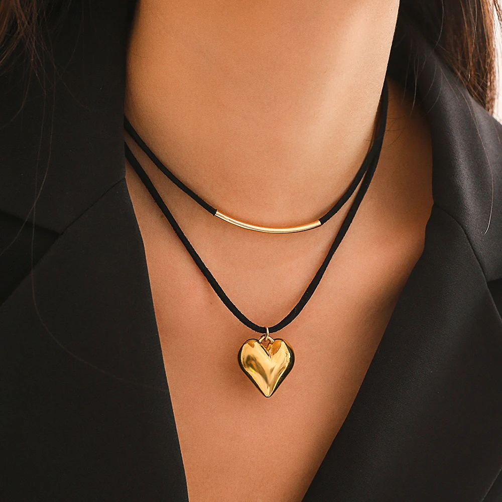 YWZIXLN Trend Elegant Jewelry Big Heart Pendant Necklace Golden Color Unquie Women Fashion Necklace Wholesale N0435