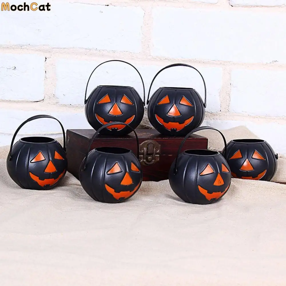 

6pcs /set Halloween Halloween Pumpkin Bucket Candy Buckets With Handle Mini Pumpkin Handheld Bucket Portable Plastic