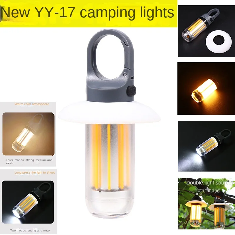 Mini luces LED de Camping, linterna de doble luz blanca cálida, luces de Ambiente de Camping multifuncionales, llavero de iluminación de emergencia