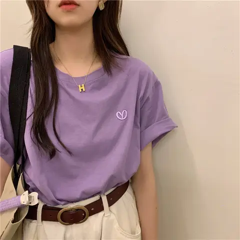 여성용 티셔츠 여성용 여자용 반팔 반소매 루즈핏 여유로운 자수 자카드 반팔 티셔츠 반팔티 티셔츠 반팔티 티셔츠