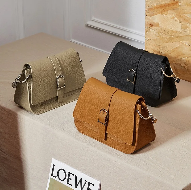 100% Cowhide Leather Women Saddle Bags Fashion Ladies Shoulder Bags Retro Women Handbags Female Side Bags view 2