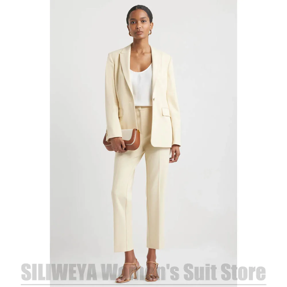 Fashion Women Suit Slim Fit Single Button Solid Color Blazer with Pants Elegant Office Business Casual Party Outfit 2 Piece