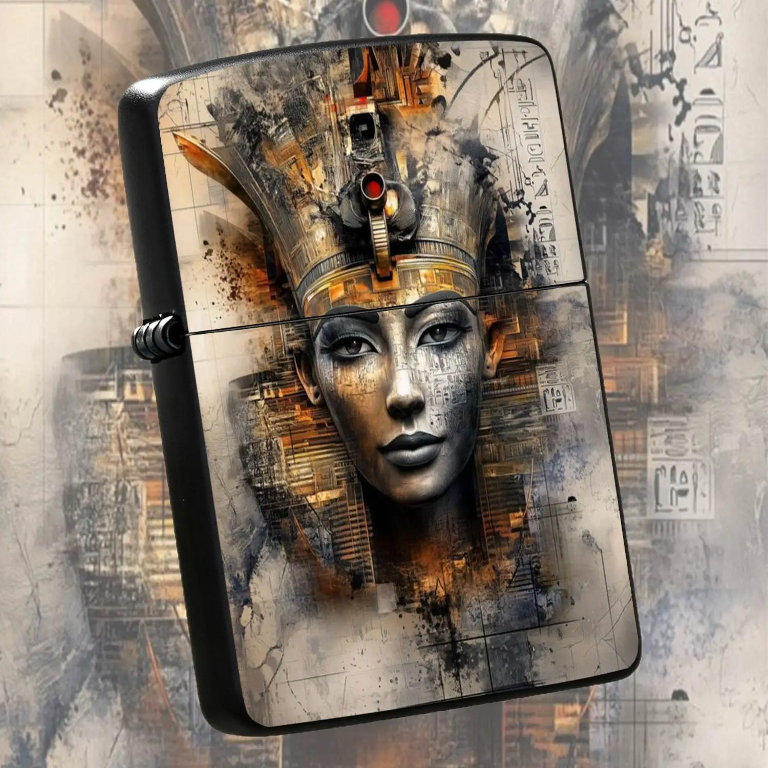 Vintage Art Egyptian Pharaoh Themed Portable Lighter, Creative Ancient Civilization Pattern Art Print Daily Use Ignition Tool, Atmospheric Trendy Collectible Ornament, Multi-Scenario Practical Item For Outdoor Daily Use, Unique Exquisite Gi