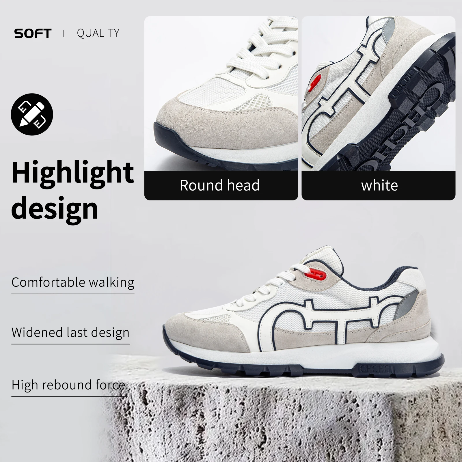CHCH Men\'s Tennis Shoes 2024 Cow Leather Mesh Panel Outdoor Sports Shoes
