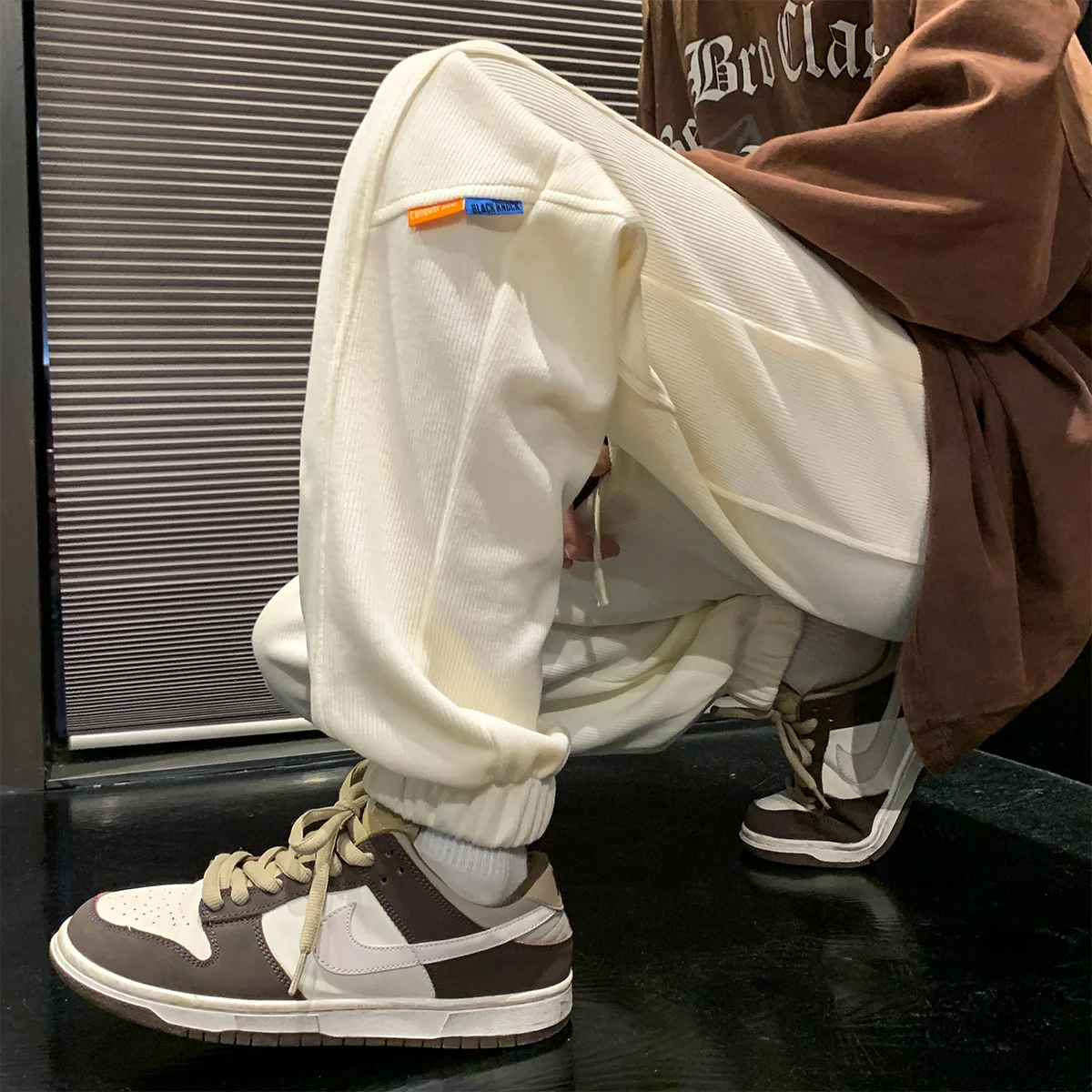 

Men's Casual Harlan Pants American High Street Sle Loose Fit Sports Trousers White Straight Leg Anti-Wrinkle Spring Autumn