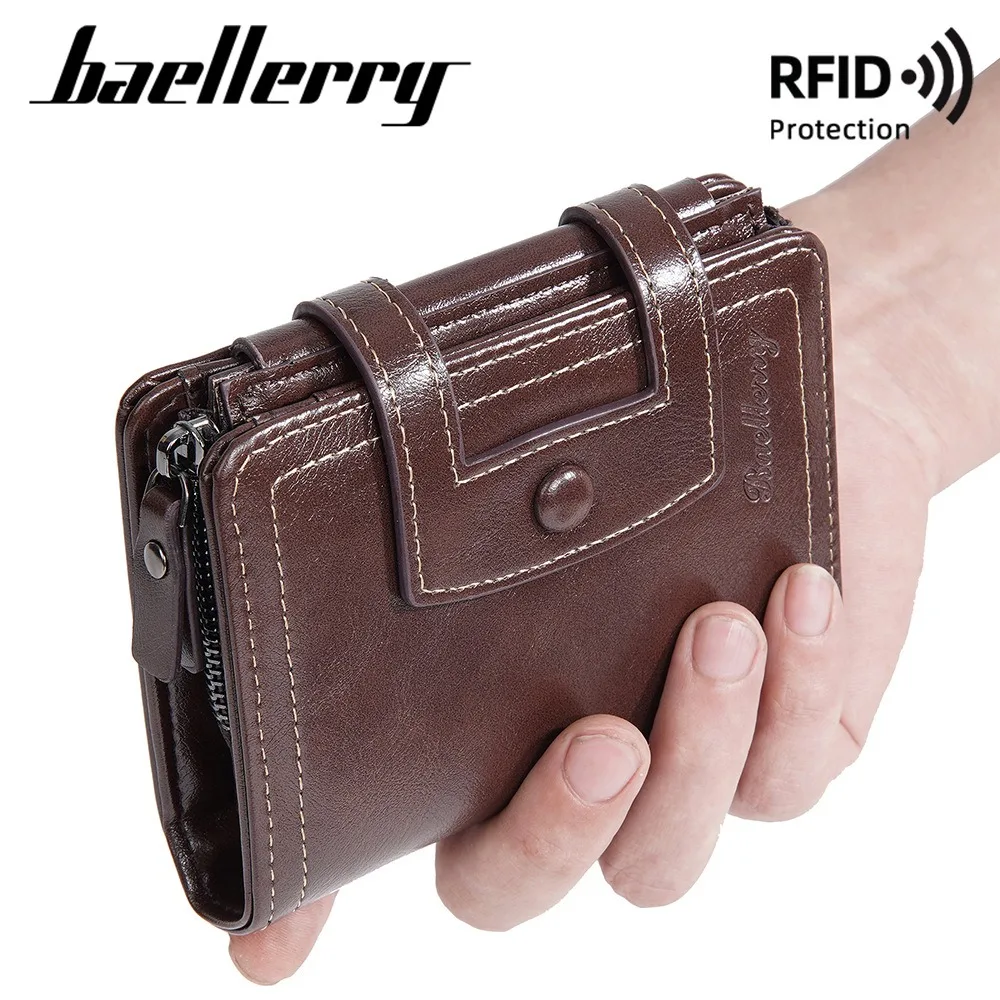 Baellerry Men's Wallet Anti-Theft Card Swiping Bag Zipper Buckle Coin Purse Short PU