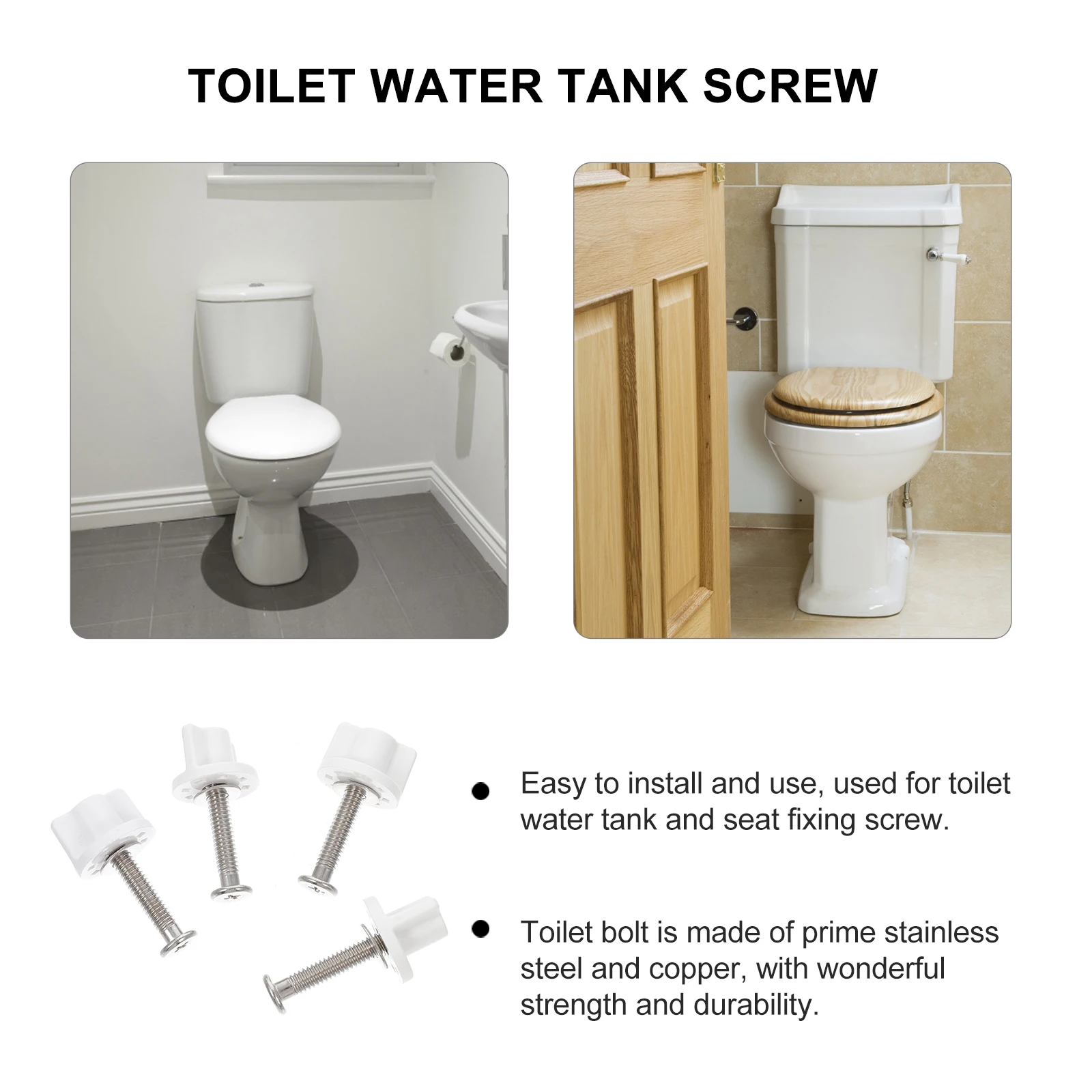 

4 Pcs Stainless Steel Toilet Seat Screws Universal Mounting Bolts Hinge Fixing Hardware Anti Rust Suitable for Most Toilets