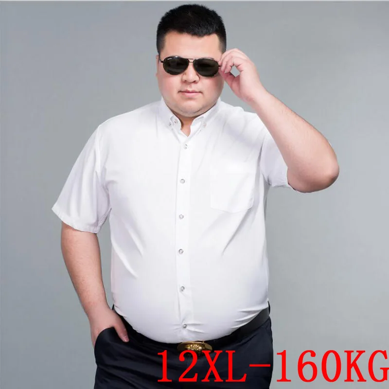 Men Short Sleeve Big Shirt Large Size 10XL 11XL 12XL Business Office Comfortable Summer Lapel White Shirt 8XL 9XL