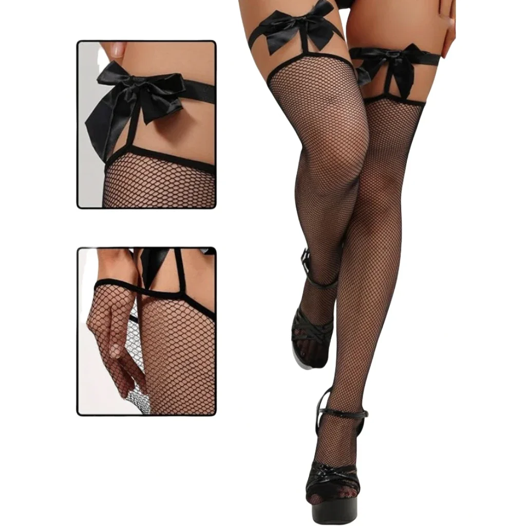 

Europe Sexy Stockings with Bowknot Mesh Socks for Women's Underwear Date Party Club Wear Lingerie Erotic Thigh High Stockings