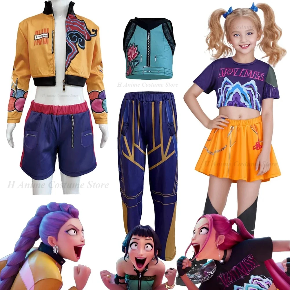 

KPop Rumi Zoey Mira Cosplay Fantasy Girls Stage Clothing 2025 Cartoon Demon Hunter Costume Disguise Kids 6 to 14 Years Outfits