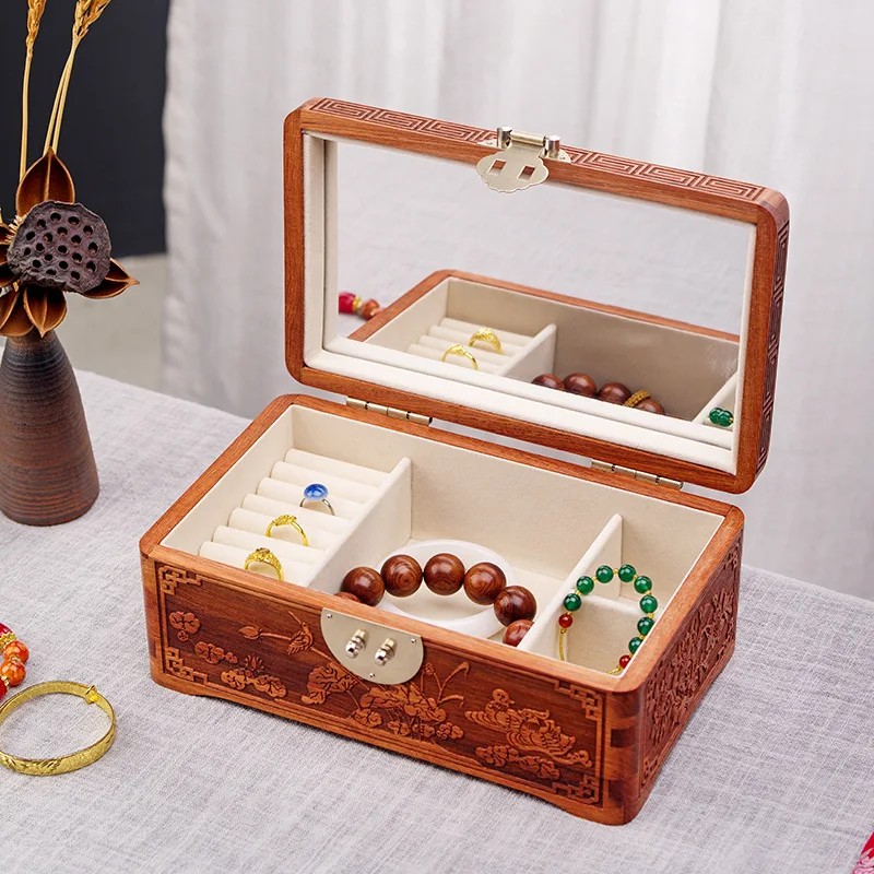 

Solid Wood Jewelry Organizer Box Retro Ring Necklace Bracelet Earrings Storage Boxes Women Jewelry Packaging Display Boxes