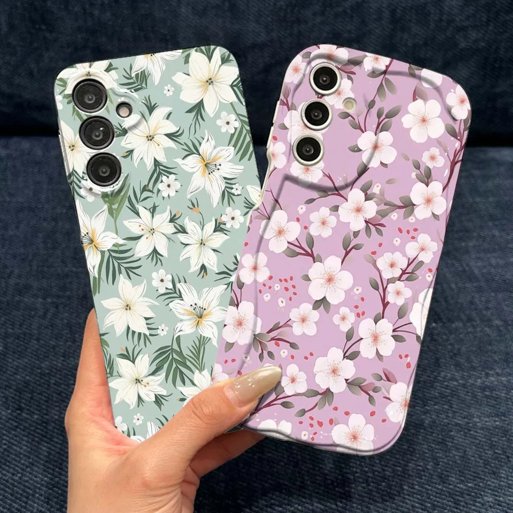 

Purple Green Flower Art For Samsung Galaxy A73 A53 A25 A34 A51 A54 A35 A55 A33 A56 A04 4G 5G Feilin Wave Oil Shell Phone Case