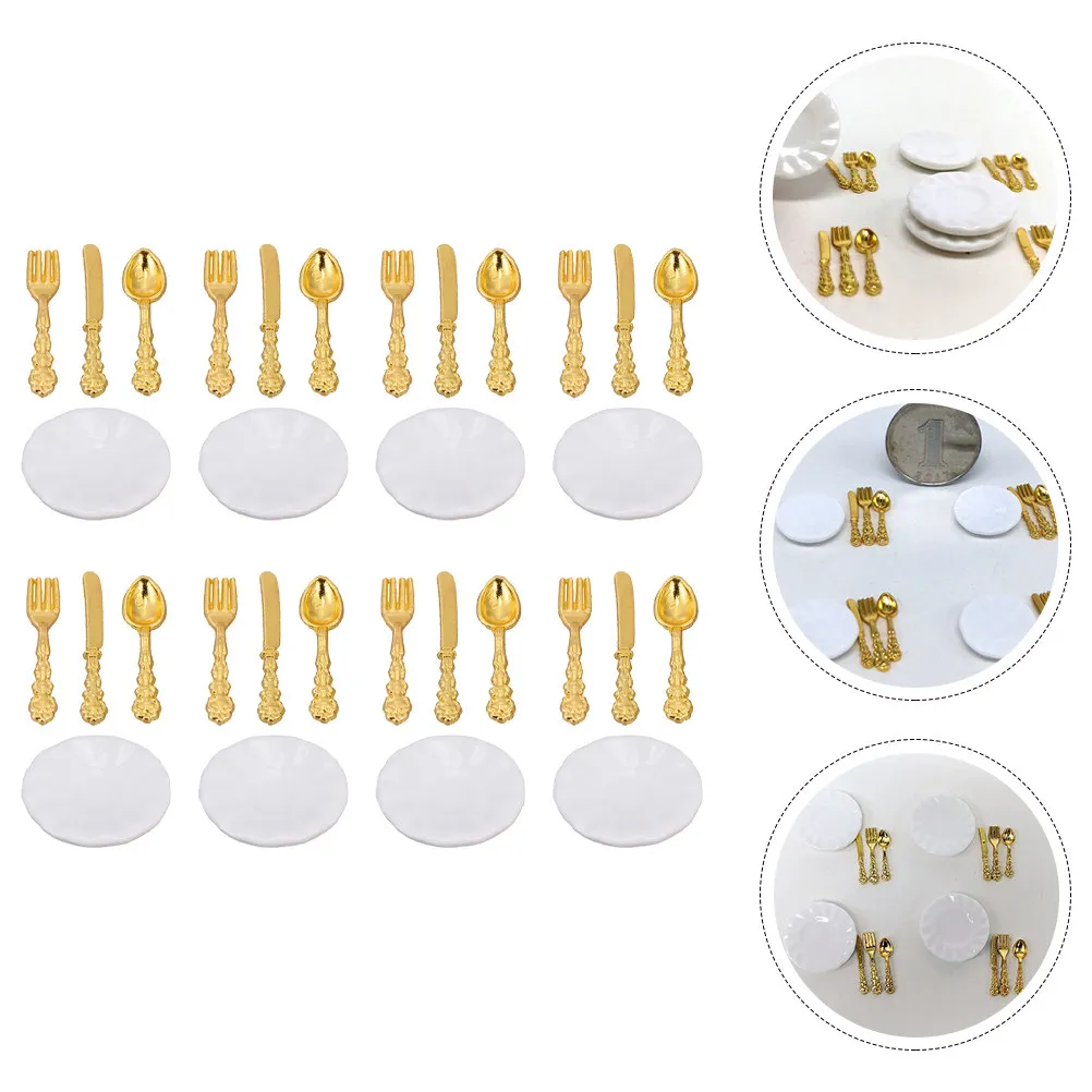 

8Sets Mini Ceramic Tableware Simulation Set Elegant Design for Mini Houses Fairy Garden DIY Decoration Miniature Kitchen